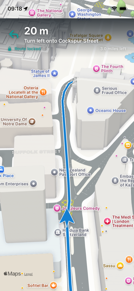 Good Route turn-by-turn navigation showing the route locked